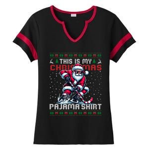 This Is My Christmas Pajama Hockey Ugly Christmas Cute Gift Ladies Halftime Notch Neck Tee