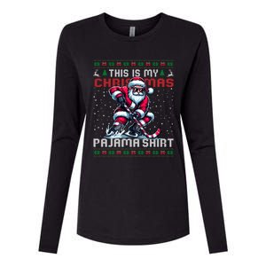 This Is My Christmas Pajama Hockey Ugly Christmas Cute Gift Womens Cotton Relaxed Long Sleeve T-Shirt