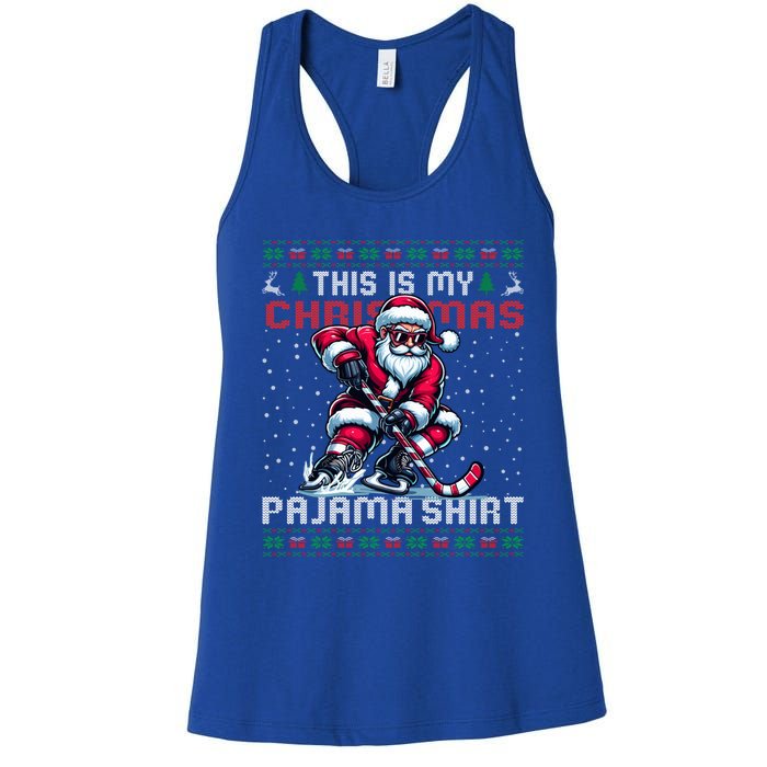 This Is My Christmas Pajama Hockey Ugly Christmas Cute Gift Women's Racerback Tank