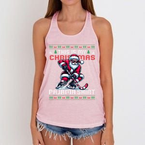 This Is My Christmas Pajama Hockey Ugly Christmas Cute Gift Women's Knotted Racerback Tank