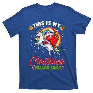 This Is My Christmas Pajama Gift Funny Santa Riding Unicorn Great Gift T-Shirt