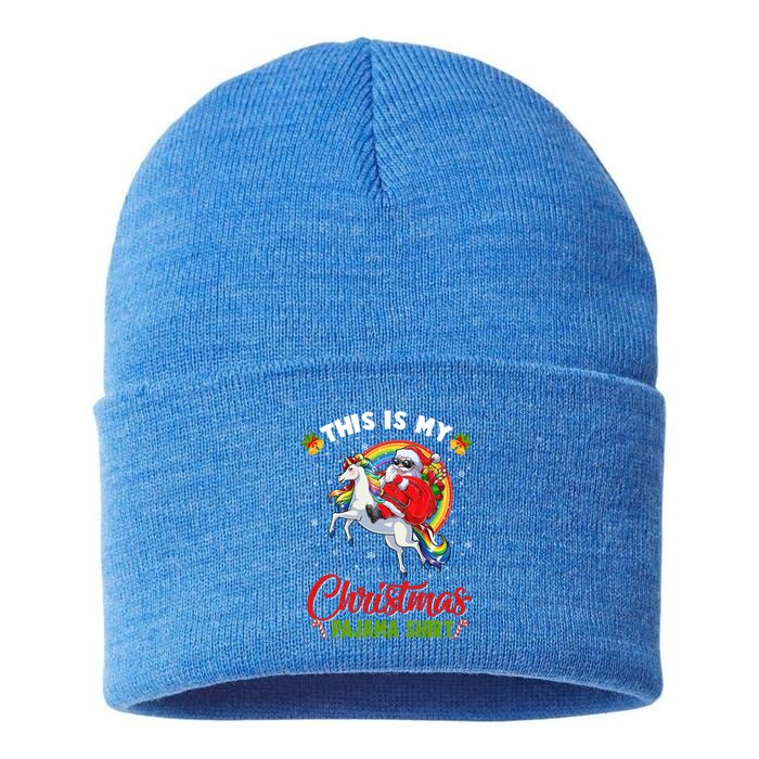 This Is My Christmas Pajama Gift Funny Santa Riding Unicorn Great Gift Sustainable Knit Beanie