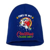 This Is My Christmas Pajama Gift Funny Santa Riding Unicorn Great Gift Short Acrylic Beanie