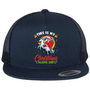 This Is My Christmas Pajama Gift Funny Santa Riding Unicorn Great Gift Flat Bill Trucker Hat