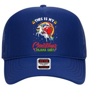 This Is My Christmas Pajama Gift Funny Santa Riding Unicorn Great Gift High Crown Mesh Back Trucker Hat