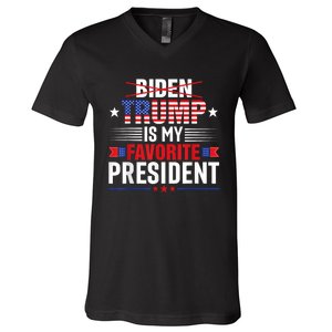 Trump Is My Favorite President Funny Anti Biden 4th Of July V-Neck T-Shirt