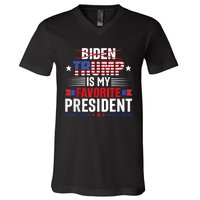 Trump Is My Favorite President Funny Anti Biden 4th Of July V-Neck T-Shirt