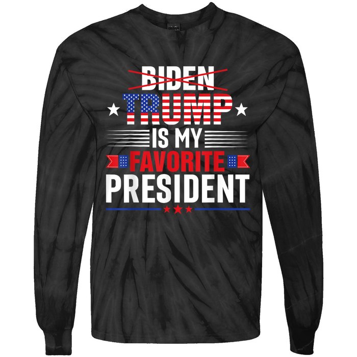 Trump Is My Favorite President Funny Anti Biden 4th Of July Tie-Dye Long Sleeve Shirt