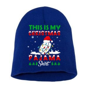 This Is My Christmas Pajama Ice Hockey Santa Hat Xmas Lights Gift Short Acrylic Beanie