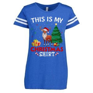 This Is My Deer Santa Hat Christmas Pajama Gift Enza Ladies Jersey Football T-Shirt