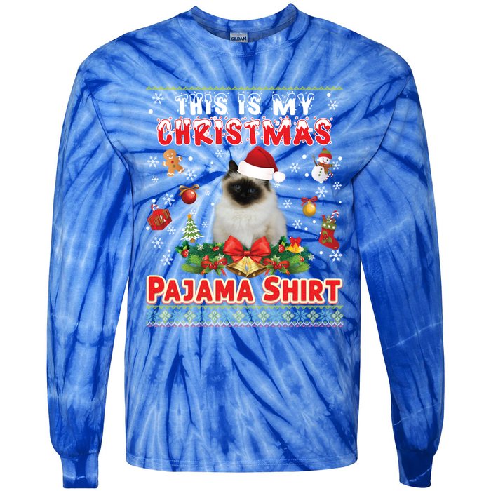 This Is My Christmas Pajama Gift Bir Cat Ugly Sweater Cool Gift Tie-Dye Long Sleeve Shirt