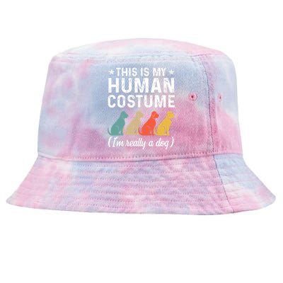 This Is My Human Costume I'm Really A Dog Retro Halloween Tie-Dyed Bucket Hat