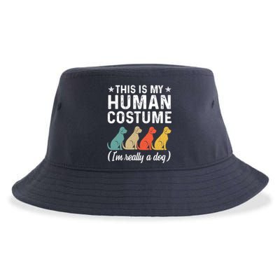 This Is My Human Costume I'm Really A Dog Retro Halloween Sustainable Bucket Hat