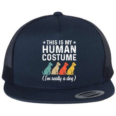 This Is My Human Costume I'm Really A Dog Retro Halloween Flat Bill Trucker Hat