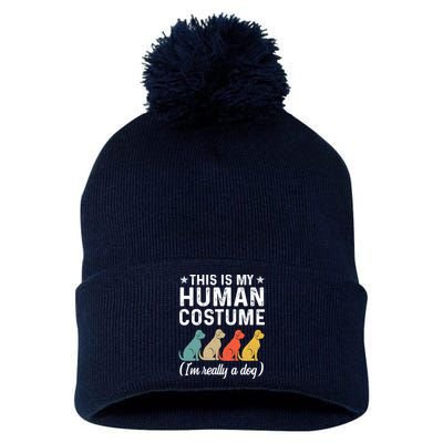 This Is My Human Costume I'm Really A Dog Retro Halloween Pom Pom 12in Knit Beanie