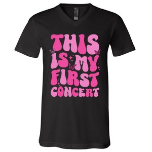 This Is My First Concert Music Event Retro Groovy V-Neck T-Shirt