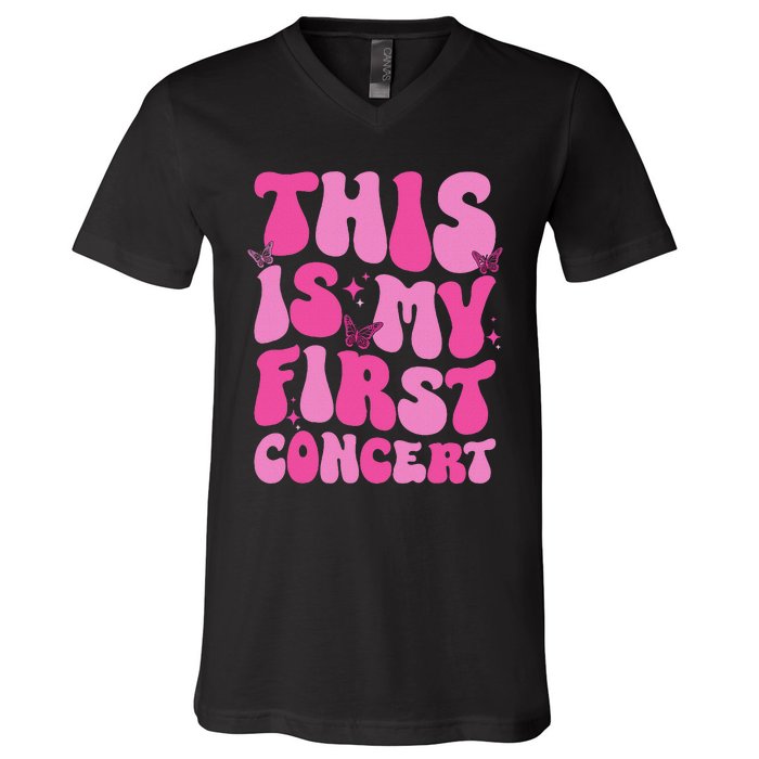 This Is My First Concert Music Event Retro Groovy V-Neck T-Shirt