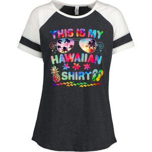 This Is My Hawaiian Shirt Tie Dye Sunglasses Enza Ladies Jersey Colorblock Tee