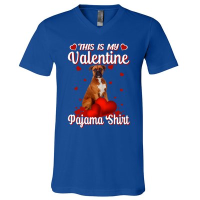 This Is My Valentine Pajama Boxer Dog Puppy Lover Funny Gift V-Neck T-Shirt