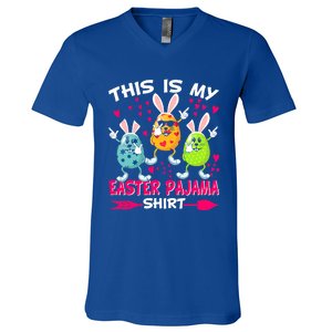 This Is My Easter Pajama Gift Dabbing Bunny Easter Egg Cute Gift V-Neck T-Shirt