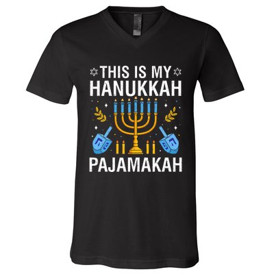 This Is My Hanukkah Pajamakah Menorah Chanukah  V-Neck T-Shirt