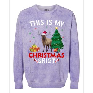 This Is My Elk Santa Hat Christmas Pajama Gift Colorblast Crewneck Sweatshirt