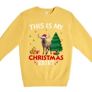 This Is My Elk Santa Hat Christmas Pajama Gift Premium Crewneck Sweatshirt