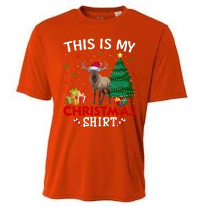 This Is My Elk Santa Hat Christmas Pajama Gift Cooling Performance Crew T-Shirt