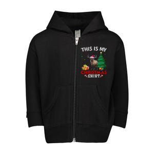 This Is My Elk Santa Hat Christmas Pajama Gift Toddler Zip Fleece Hoodie