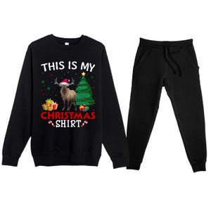 This Is My Elk Santa Hat Christmas Pajama Gift Premium Crewneck Sweatsuit Set