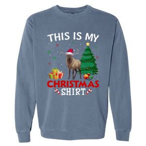 This Is My Elk Santa Hat Christmas Pajama Gift Garment-Dyed Sweatshirt