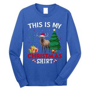 This Is My Elk Santa Hat Christmas Pajama Gift Long Sleeve Shirt