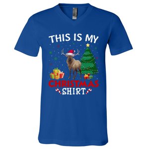 This Is My Elk Santa Hat Christmas Pajama Gift V-Neck T-Shirt