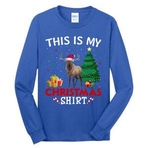 This Is My Elk Santa Hat Christmas Pajama Gift Tall Long Sleeve T-Shirt