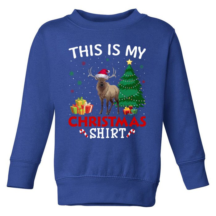 This Is My Elk Santa Hat Christmas Pajama Gift Toddler Sweatshirt