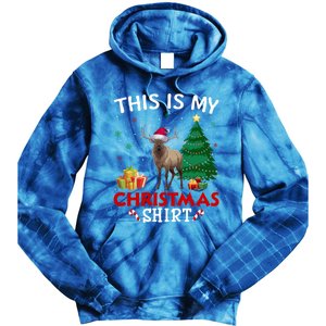 This Is My Elk Santa Hat Christmas Pajama Gift Tie Dye Hoodie