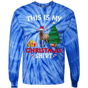 This Is My Elk Santa Hat Christmas Pajama Gift Tie-Dye Long Sleeve Shirt