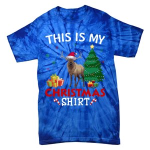 This Is My Elk Santa Hat Christmas Pajama Gift Tie-Dye T-Shirt