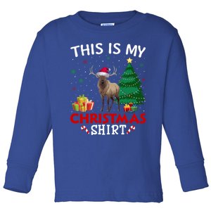 This Is My Elk Santa Hat Christmas Pajama Gift Toddler Long Sleeve Shirt