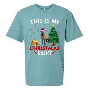 This Is My Elk Santa Hat Christmas Pajama Gift Sueded Cloud Jersey T-Shirt