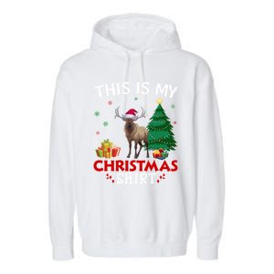 This Is My Elk Santa Hat Christmas Pajama Gift Garment-Dyed Fleece Hoodie