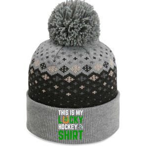 This Is My Lucky Hockey Gift Sport Game St Patrick's Day Funny Gift The Baniff Cuffed Pom Beanie