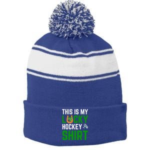 This Is My Lucky Hockey Gift Sport Game St Patrick's Day Funny Gift Stripe Pom Pom Beanie