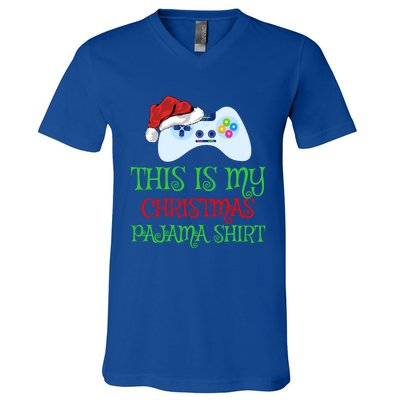 This Is My Christmas Pajamas Santa Hat Video Game Christmas Great Gift V-Neck T-Shirt