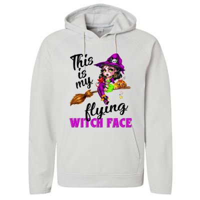 This Is My Flying Witch Face Cute Goth Witch On Broomstick Gift Performance Fleece Hoodie