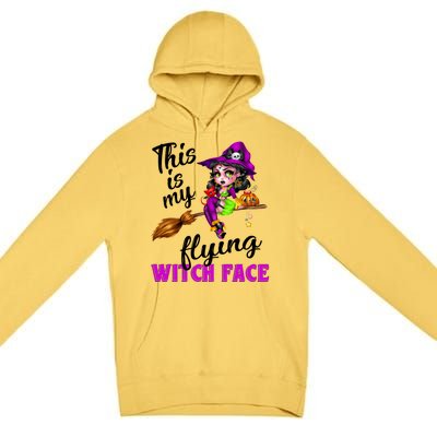 This Is My Flying Witch Face Cute Goth Witch On Broomstick Gift Premium Pullover Hoodie