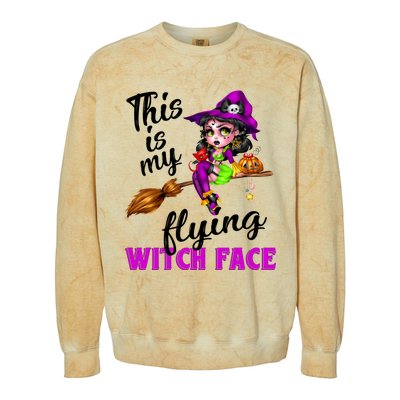 This Is My Flying Witch Face Cute Goth Witch On Broomstick Gift Colorblast Crewneck Sweatshirt