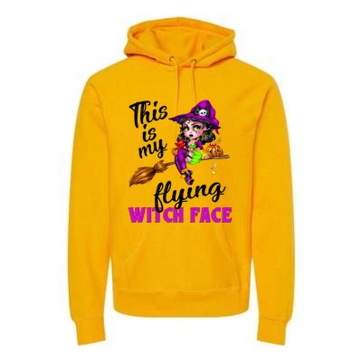 This Is My Flying Witch Face Cute Goth Witch On Broomstick Gift Premium Hoodie