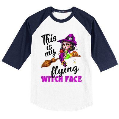 This Is My Flying Witch Face Cute Goth Witch On Broomstick Gift Baseball Sleeve Shirt