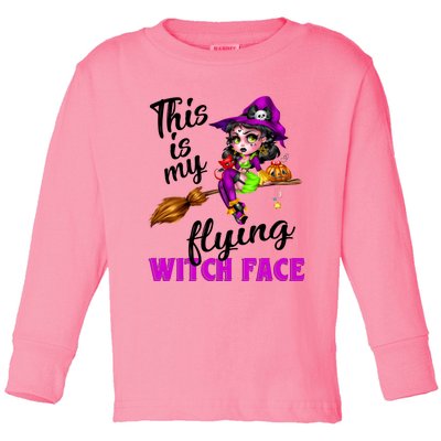 This Is My Flying Witch Face Cute Goth Witch On Broomstick Gift Toddler Long Sleeve Shirt